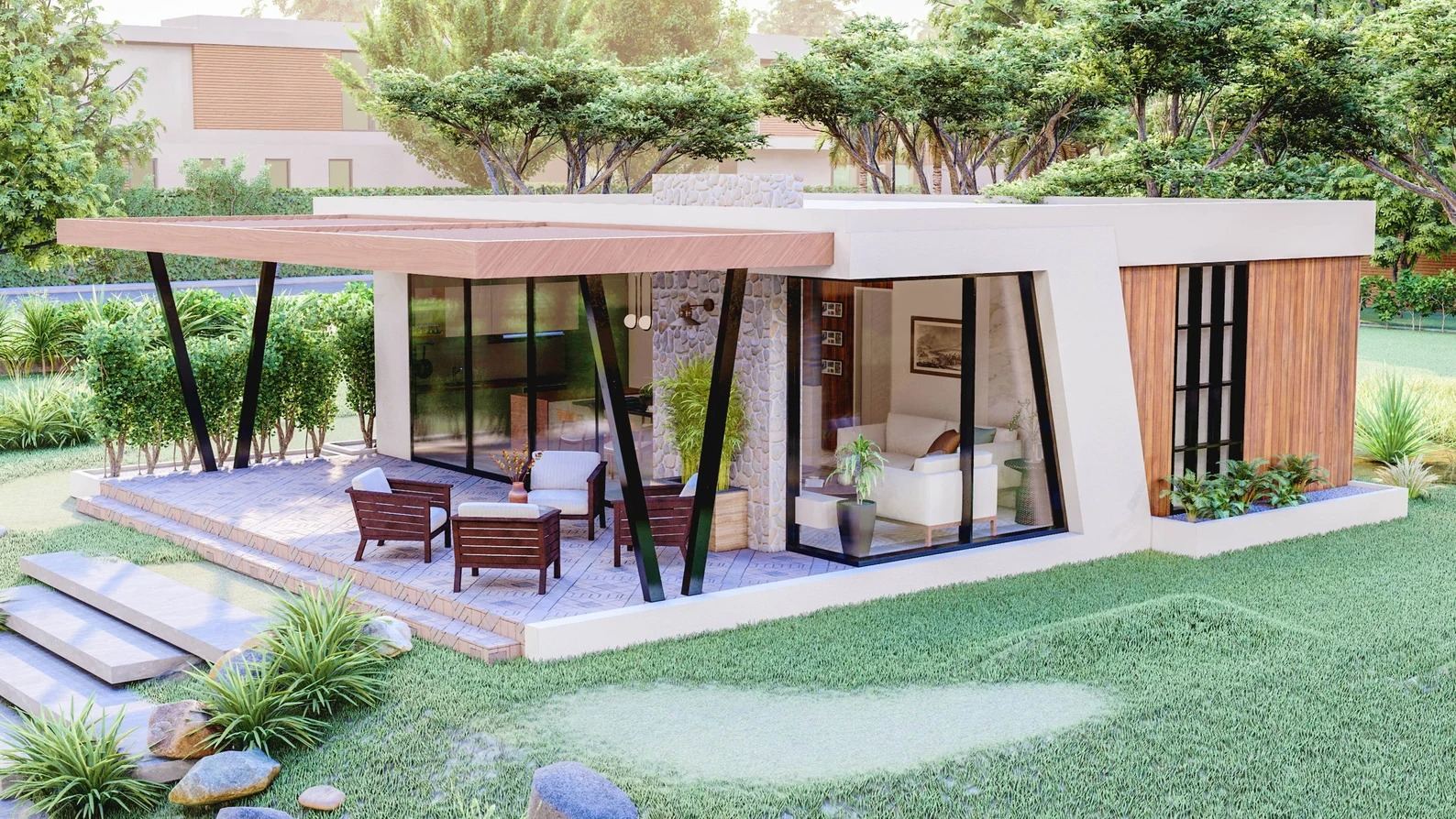 Maison moderne avec terrasse couverte