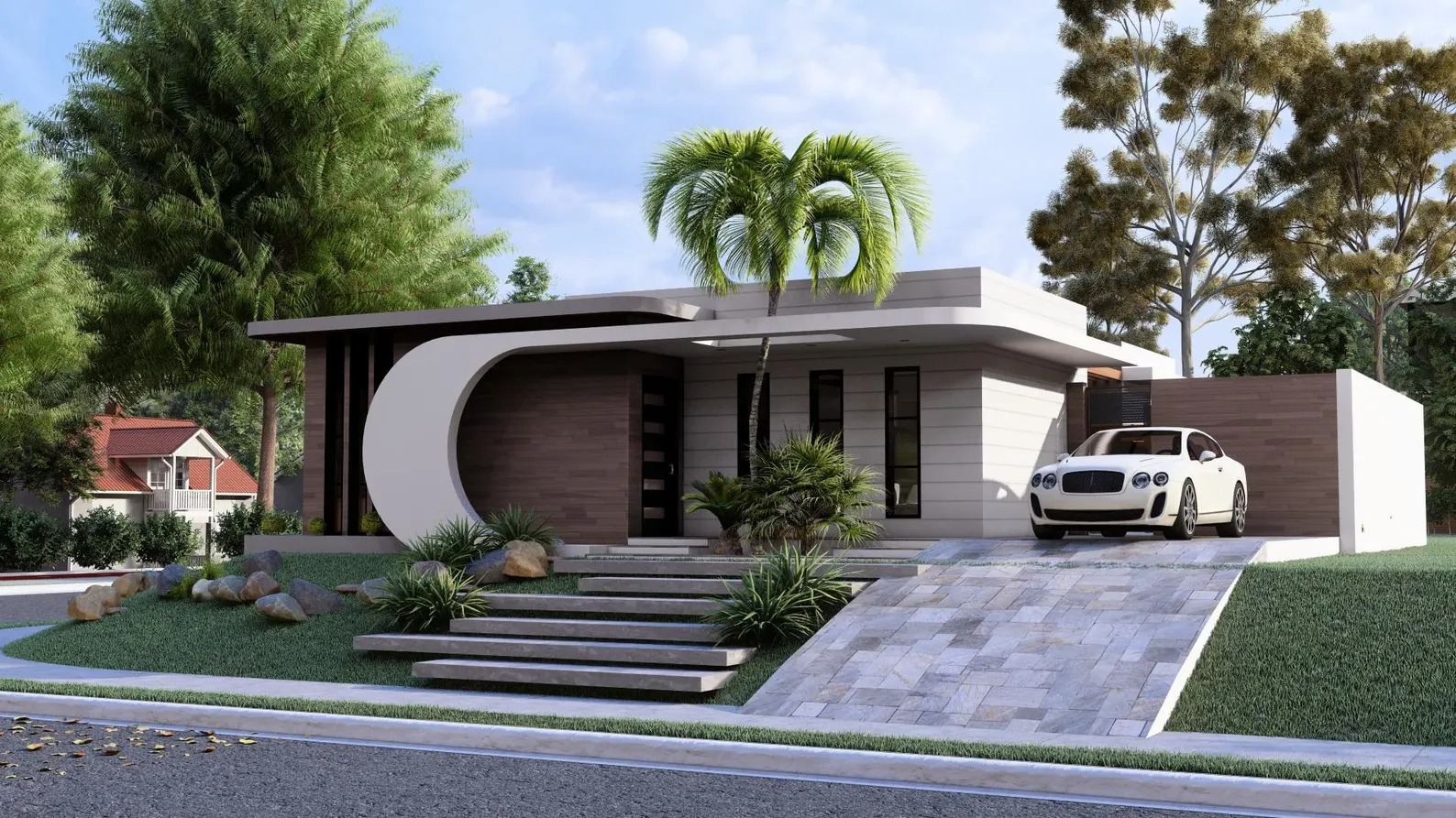 Maison contemporaine avec allée